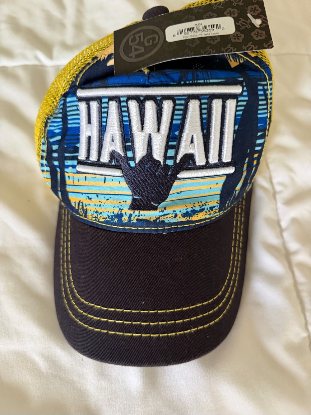 Hawaii Mesh Trucker Cap in Navy, Yellow & Blue